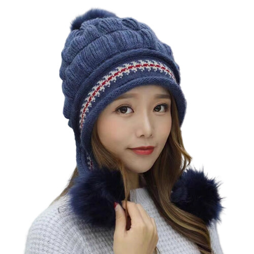 Casquette d'hiver en polyester doublée d'oreillettes avec-Bleu 1