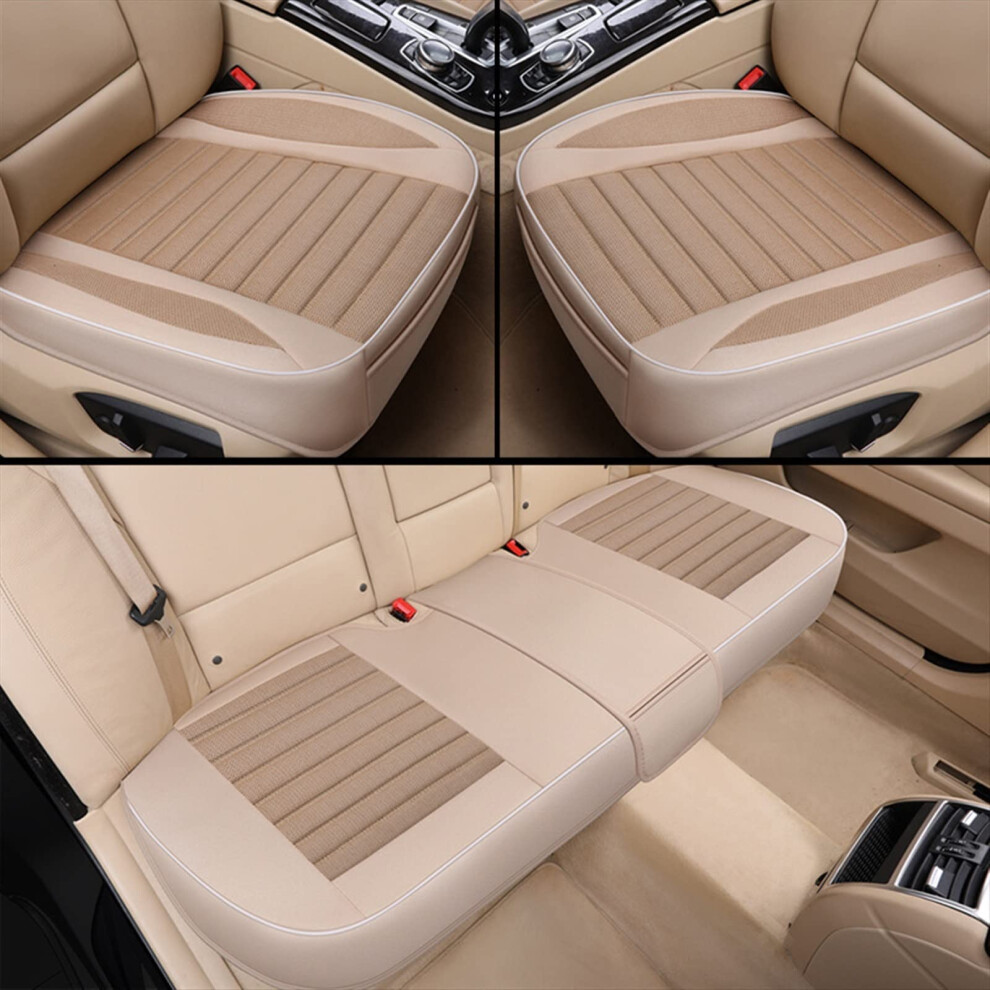 Car Seat Covers Universal Breathable Flax Cushion With Nonslip Bottom And Front Pocket For Sedan Suv Set Beige 9189345264030