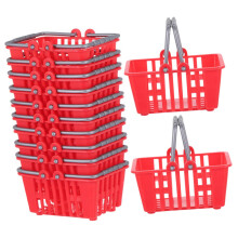12pcs Kids Wicker Shopping Basket Set with Toy Trolley for Pretend Play and Mini Storage Red