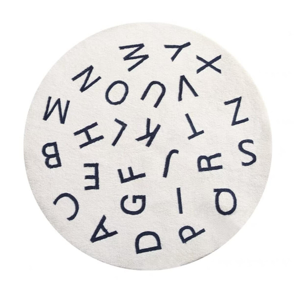 Abc Alphabet Round Rug For Kids Cartoon Play Mat, Soft Plush Educational Rug, 80Cm Nonslip Washable Nursery Rug White