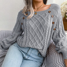 Pullover da donna grigi in maglia a punto cavo con maniche lunghe, scollo tondo, taglie S-L