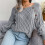 Damen Kabelstrickpullover mit Langarm, Rundhalsausschnitt, lockere Passform, grau, Größe S 5