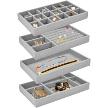 Stackable Jewelry Organizer Trays, Protective Lining with Space-saving Design, Premium Velvet Fabric for Elegant Home Decor and Safe Storage, Removabl