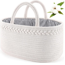 Diaper Caddy Organizer Cotton Rope Nursery Basket With Handle For Changing Table Portable Tote For Car Travel