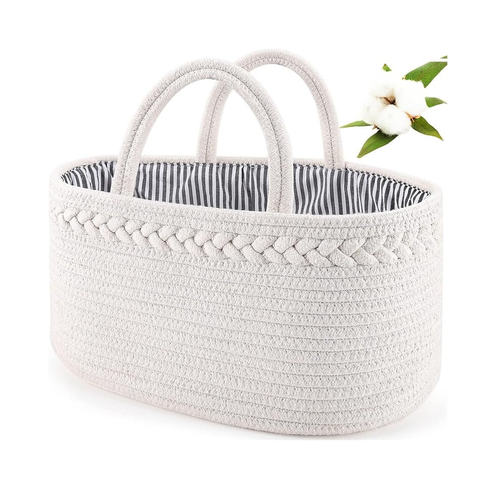 Diaper Caddy Organizer Cotton Rope Nursery Basket With Handle For Changing Table Portable Tote For Car Travel