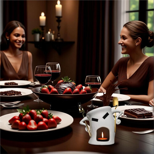 Ceramic Fondue Set for Chocolate, Cheese & Candy: Complete Gift Set With1 Fork & 1 Scoop 2