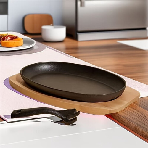 A Three in One Cast Iron Baking Tray Iron Plate Cast Iron Oval Steak Pan Home Barbecue, Grilled Fish Dish 1