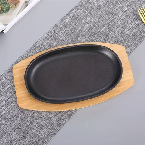 A Three in One Cast Iron Baking Tray Iron Plate Cast Iron Oval Steak Pan Home Barbecue, Grilled Fish Dish 2