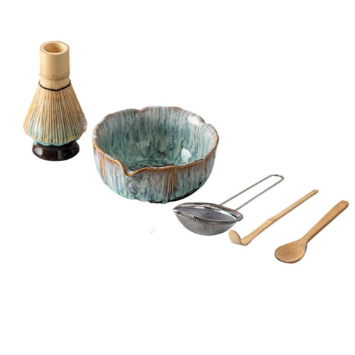 Petal Matcha Set 8 Pcs Glazed Matcha Kit with Matcha Bowl Whisk Spouted Tools Handcrafted Ceremony Luxury Gift Box