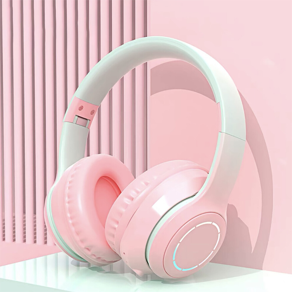 Foldable Bluetooth Headphone With Heavy Bass Noise Cancelling And Pink/Light 8081369848726