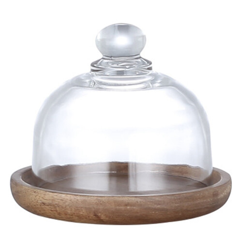 Multifunctional  Dessert Serving Stand Acacia Cake Dish with Dome Lid Platter Cake Plate for Home Hotels