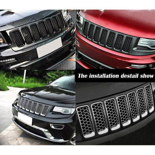 Bil Svart Frontgaller Inserts Trim Mesh Kit för  Grand Cherokee 2014-2016 2