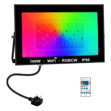100W RGBCW LED-Strålkastare med App-Fjärrkontroll Strålkastare för Utomhusträdgård Dekorativ Väggspotlight UK-Kontakt