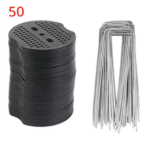 50pcs Set U-Shaped Garden Staples with Washers for Secure Ground Fixing and Weed Control
