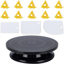 11 Inch Rotate Turntable Sculpting Wheel, with 3Pcs Baking Scraper and 10 Pcs Yellow Stand for Paint Spraying Spinner