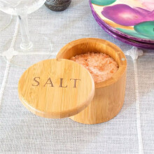 1 Caja de Almacenamiento de Bambú con Tapa Magnética Giratoria y Grabado de Sal en la Tapa. Caja de Almacenamiento de Bambú para Sal.