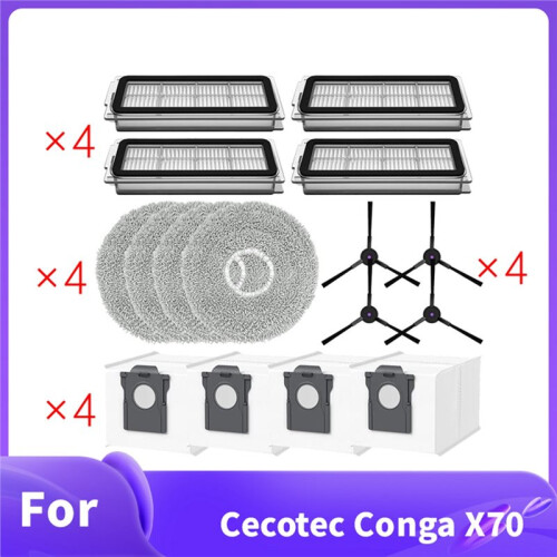 16 Pcs for Cecotec Conga X70 Sweeping Machine Accessories Side Brush Mop Filter Dust Bags 2