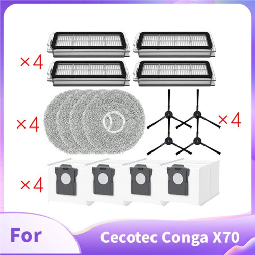 16 Pcs for Cecotec Conga X70 Sweeping Machine Accessories Side Brush Mop Filter Dust Bags 1