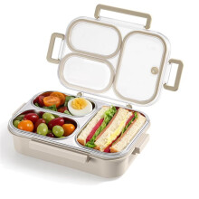 Stainless Steel Lunch Box for Kids & Adults, 3-Compartment Leak Proof Metal Bento Lunch Box for School, Work, Travel