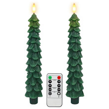 Weihnachtsbaumkerzen mit Fernbedienung und Timer, 2 Stück Flammenlose LED-Stabkerzen (Batteriebetrieben), Grüne Wachskerzenständer