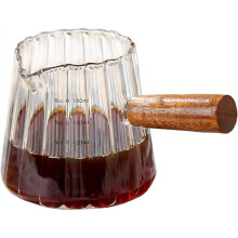 Kaffeetasse mit Holzgriff und Skala, Espresso-Zubehör, Messbecher Aus Glas mit Doppelskala, Milchaufschäumer-Glasbecher