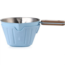 Espressobecher mit Doppelauslauf - Espressomessbecher mit Holzgriff und Verbrühungsschutzdeckel, für Zuhause und Café, 85 Ml