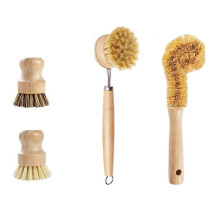 4-Teiliges Spülbürsten-Set Aus Bambus und Kokosfaser - Ergonomische Holzgriffe für Komfortables Reinigen
