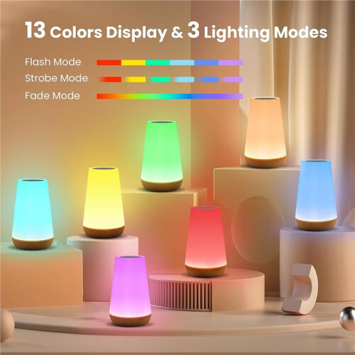 13 Color Changing Night Light Remote Control Touch USB Rechargeable Night Lamp Dimmable Lamp Portable Table Bedside Lamp 2