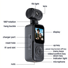 2K Pocket Handheld Camera Portable WIFI Camera 180Rotatable Anti-Shake Sports Camera Body Camera for Outdoor Cycling