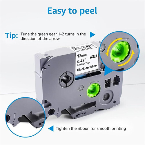Pacote com 8 Refis de Etiquetas para  Touch, Preto sobre Branco. Compatível com As Impressoras para  PT-2040, PTD210 e PTD400AD. 2
