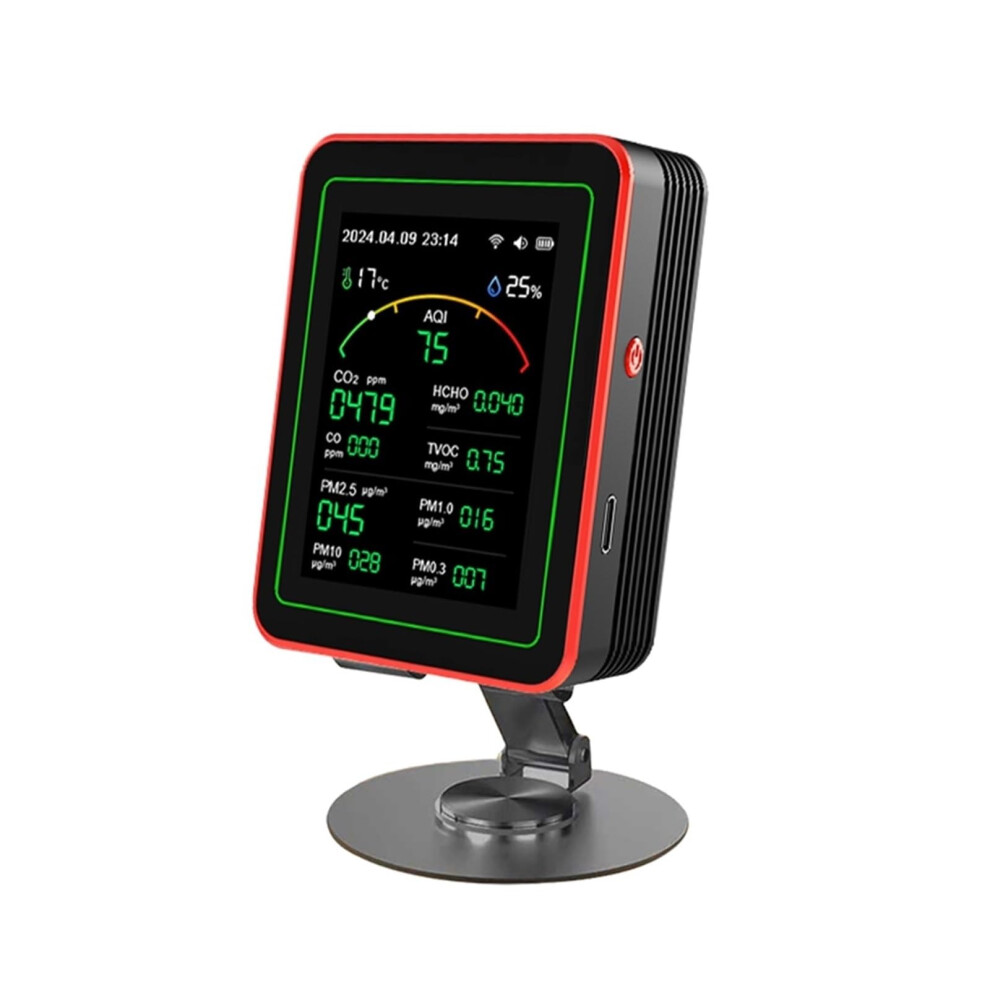 15In1 WIFI Rechargeable Household Digital Air Quality Detector CO2/CO/TVOC/HCHO/PM2.5/Temp/Humi Black Red