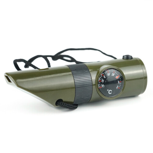 Multi-Function Emergency Safety Whistle 7-in-1 with Compass Mirror & LED Torch