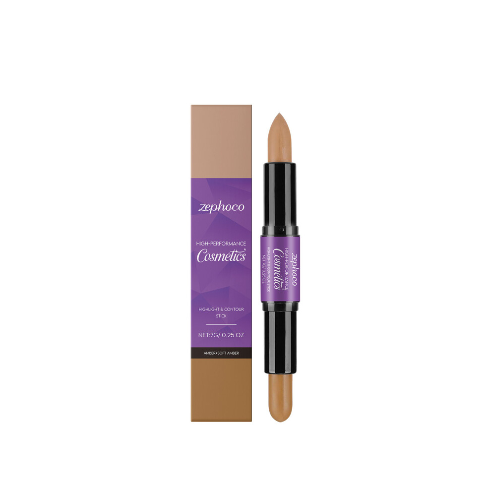 (7G) 2-in-1 cream highlight and contouring double-head sticks, amber natural smudge concealer three-dimensional makeup effect