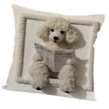 Housse de coussin en lin imprimé chien artistique,-CT4567