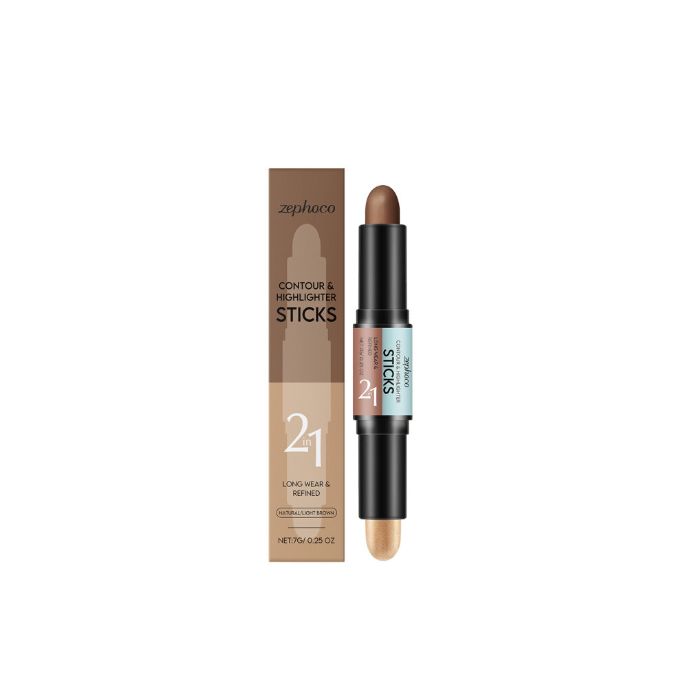(7G) Natural color + light brown 2-in-1 contour and highlighter rod Convenient double-head design contour highlighter