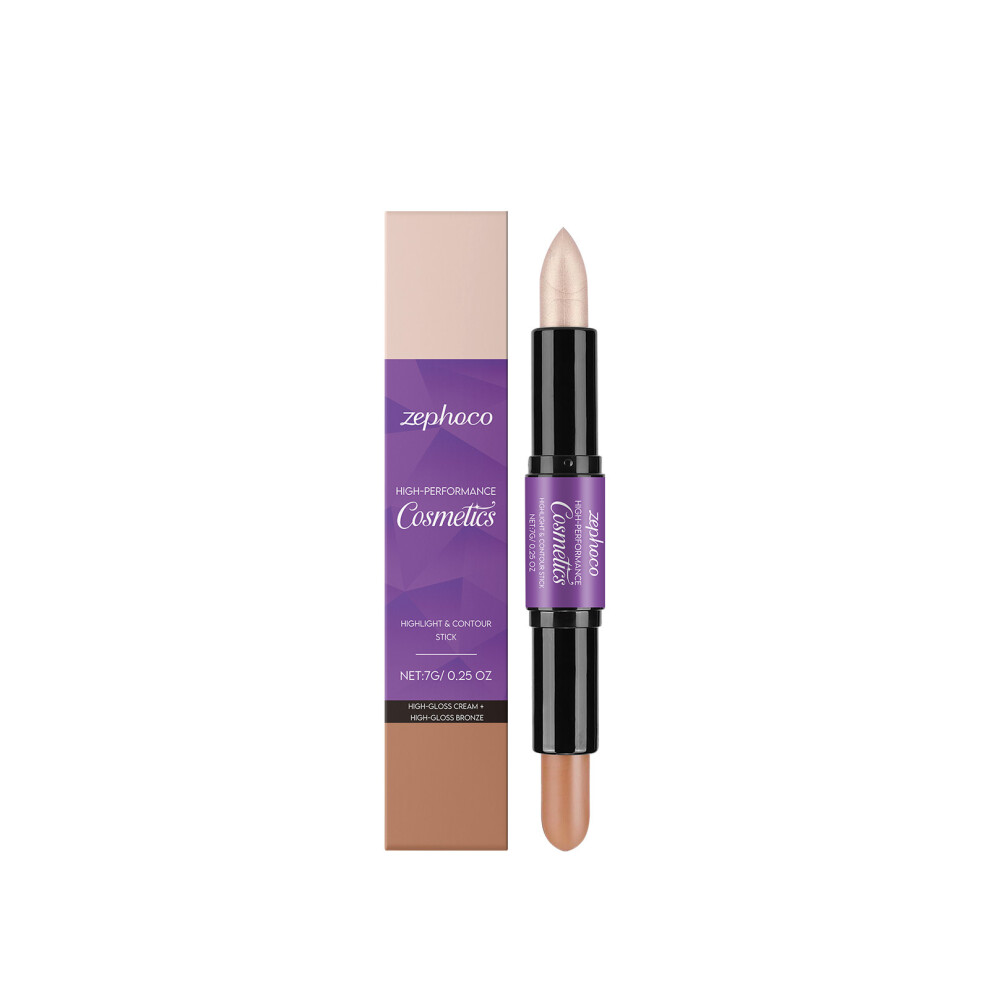 Cream/Bronze ( + 7G) 2-In-1 Highlight And Contour Double-Head Stick Natural Light Color Modified Face Shape