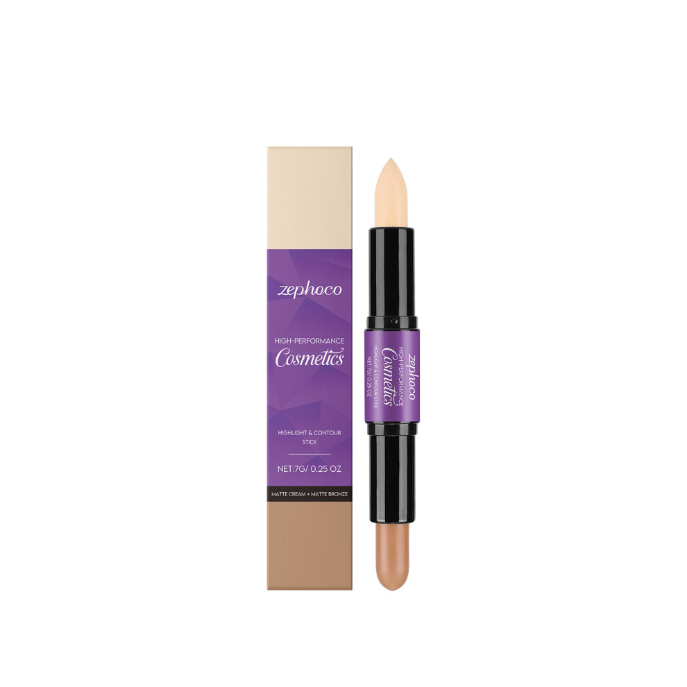 (7G (cream + bronze)) 2-in-1 cream highlighter contouring stick portable rotating pen body commuting makeup double head brightening concealer