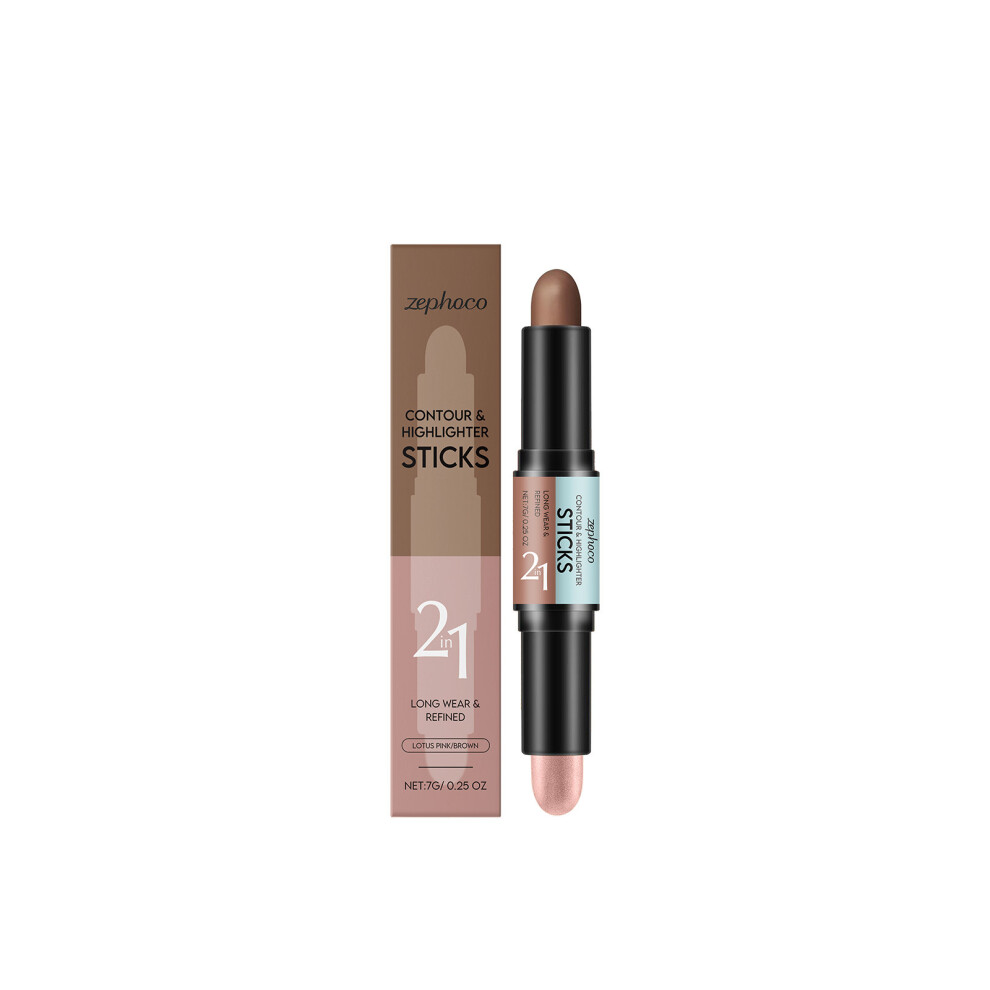 Pink (7G, Lotus Root + Coffee) 2-In-1 Contour Highlighter, Brightening, Smooth And Lightweight Double-Head Design Highlighter Contouring Stick