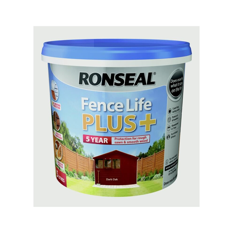 Ronseal 37623 Fence Life Plus+ Dark Oak 5 Litre