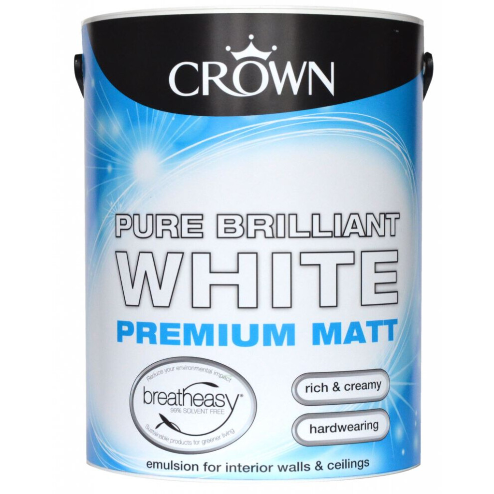 Crown Paints Breatheasy Matt Emulsion Pure Brilliant White 5L 5010131401831