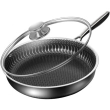 Wok Bottom Kitchen 316 Stainless Steel Uncoated Cookware, 30cm Induction Compatible Pan, Gas Stove Safe No Oil Smoke