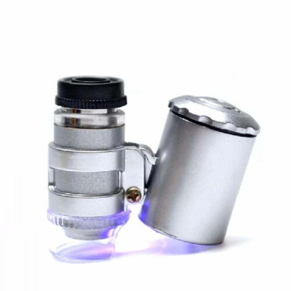 Silver 60X Magnification Portable Design Illuminated Magnifying Glass, Professional Tool For In-Depth Examination Of Delicate Items