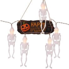 Gruselige Skelett-Lichterkette, unheimlich leuchtende Halloween-Lichterkette, batteriebetrieben, 20 LEDs, wasserdicht für die Innen- und