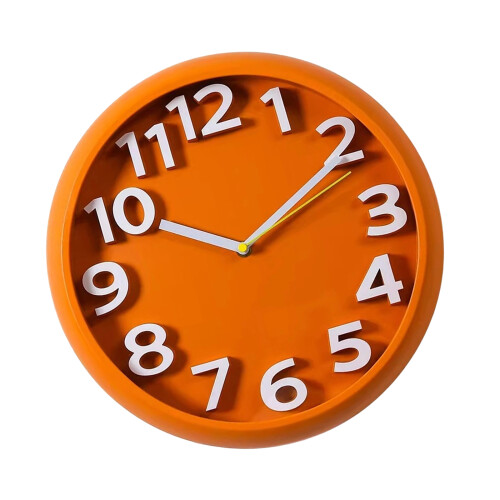 Modern 3D Numerals Wall Clock Quiet Movement Durable-Orange