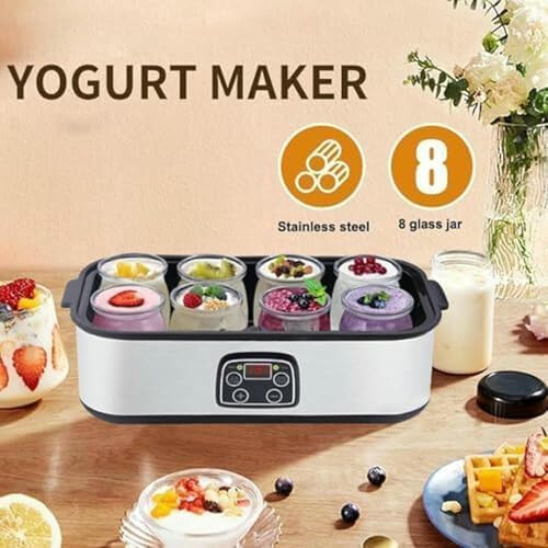 Yogurt Maker Automatic Digital Machine with 8 Glass Jars Stainless Steel LCD Temperature Control 1