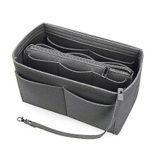 (M, Dark grey) Felt Purse Insert Organizer Portable Cosmetic Bag Fit For Handbag Tote Various Bag Tw