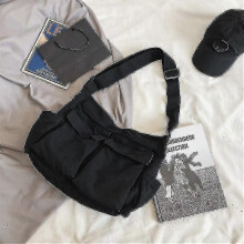 (black) Tooling Messenger Shoulder Bag Men's And Women's Canvas Bag Student Street Large-capacity Bag Casual Literary Canvas Bag Tw