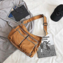 (brown) Tooling Messenger Shoulder Bag Men's And Women's Canvas Bag Student Street Large-capacity Bag Casual Literary Canvas Bag Tw