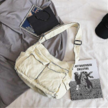 (white) Tooling Messenger Shoulder Bag Men's And Women's Canvas Bag Student Street Large-capacity Bag Casual Literary Canvas Bag Tw