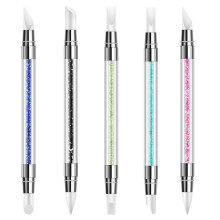 Peanna Dealbhóireachta Ealaíne Ingne Silicone, Tacar 5 phíosa le Rhinestones Criostail le haghaidh Ealaíon Ingne Gairmiúil agus Baile